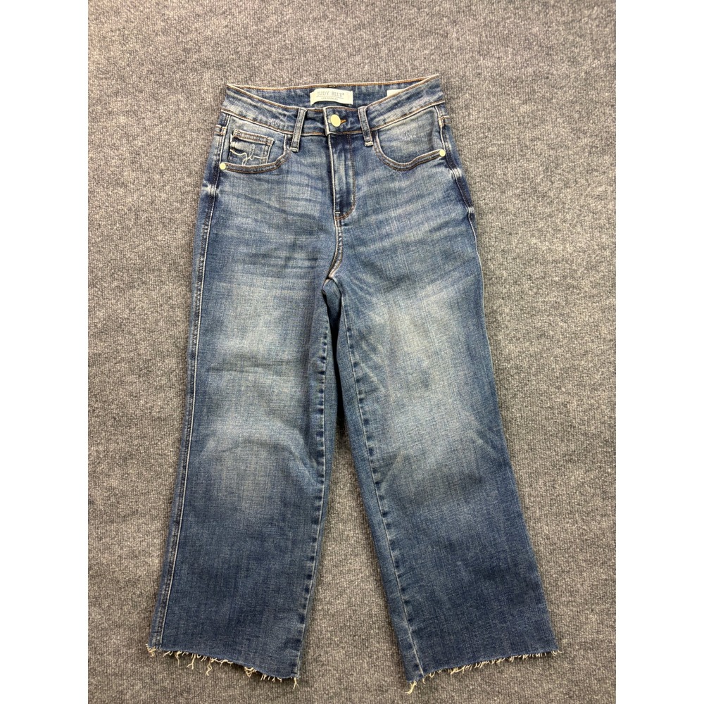 Judy Blue Wide Leg Crop Jeans Womens 1/25 Blue Raw Hem High Rise JB88612